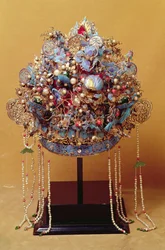 Headdress strung with coloured glass beads